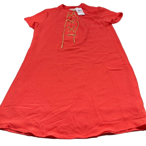 Michael Kors Dresses & Skirts - Michael Kors Women's Size Small Dress Short Sleeve Red Gold Chain Detail New